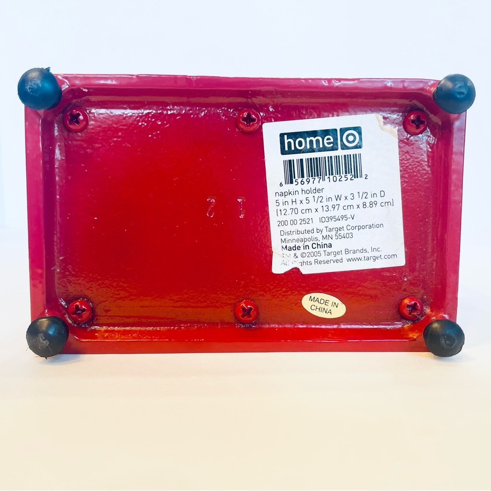 Heavy Made Cast Iron Napkin Holder Home Red Enameled 5” Tall x 5.5” Long - Picture 5 of 7